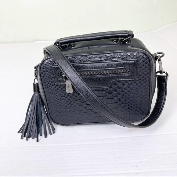 MaxMara Handbags - Max & Enjoy Black Crossbody Bag Faux Alligator Embossed Leather